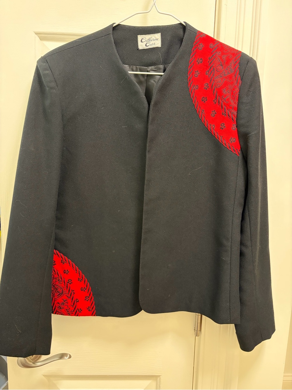 Black Blazer with Red Paisley Accents
